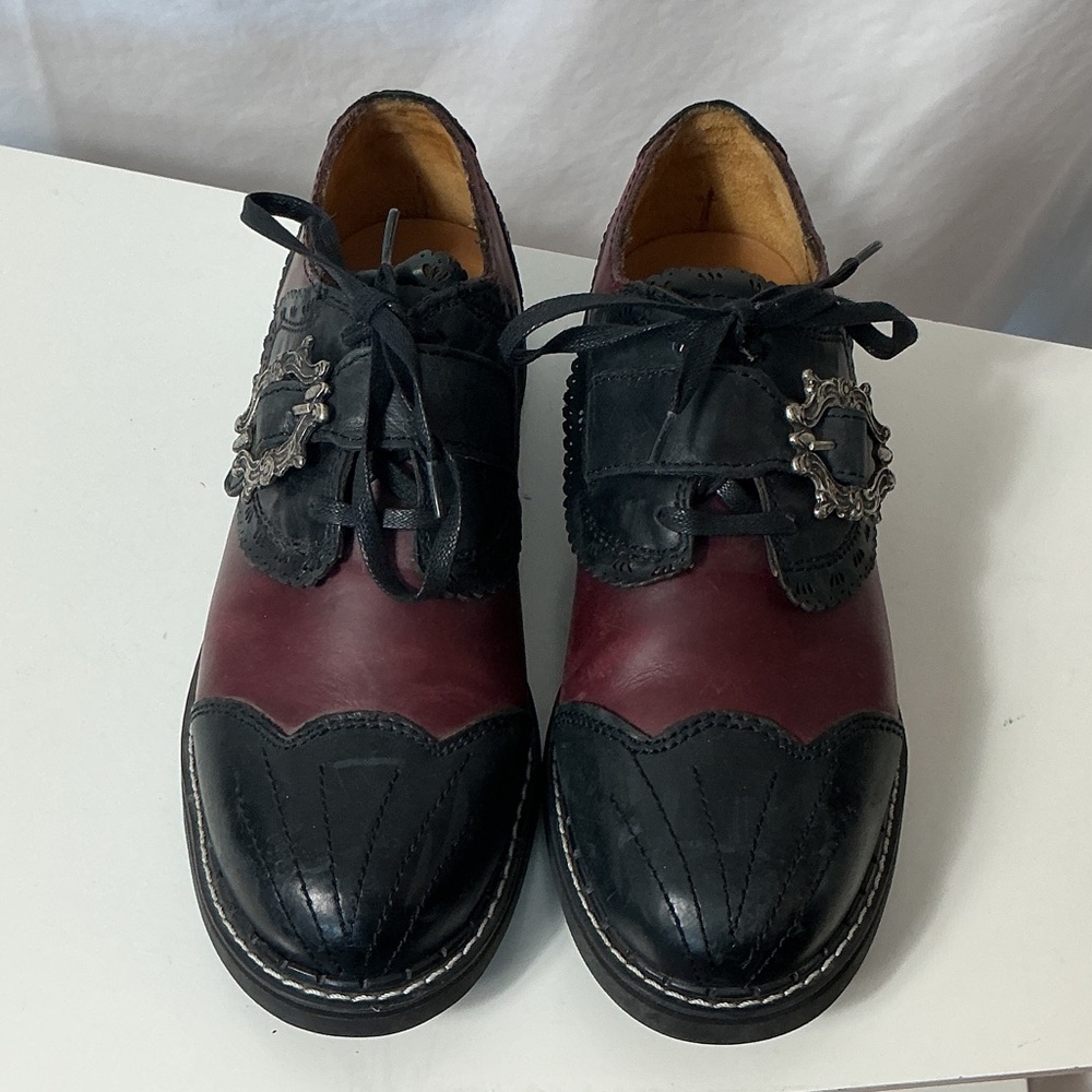 John Fluevog Black and Burgundy Oxfords